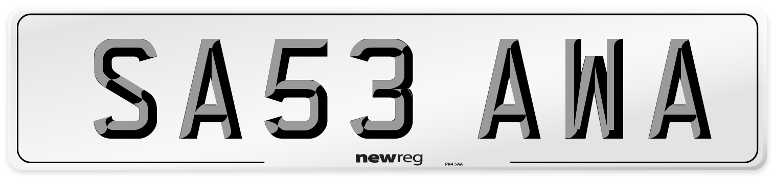 SA53 AWA Number Plate from New Reg